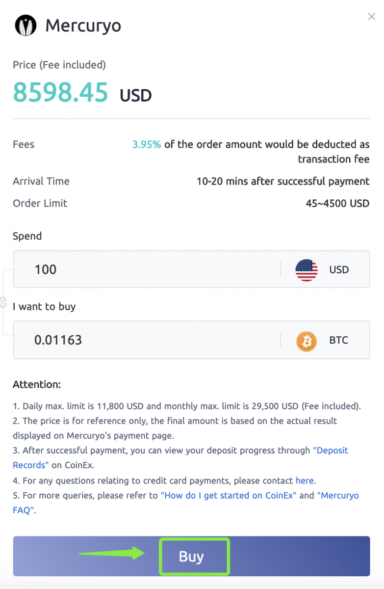 Як набыць Crypto ад Mercuryo ў CoinEx Як набыць Crypto ад Mercuryo ў CoinEx