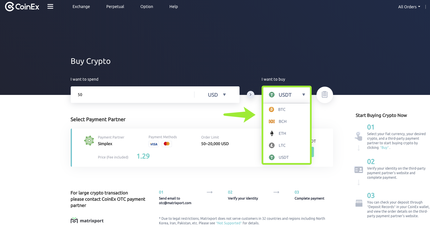 Як набыць Crypto на Simplex у CoinEx Як набыць Crypto на Simplex у CoinEx
